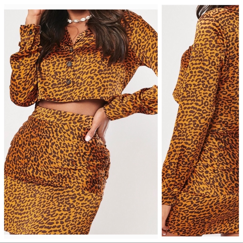 NWT Satin leopard skirt set